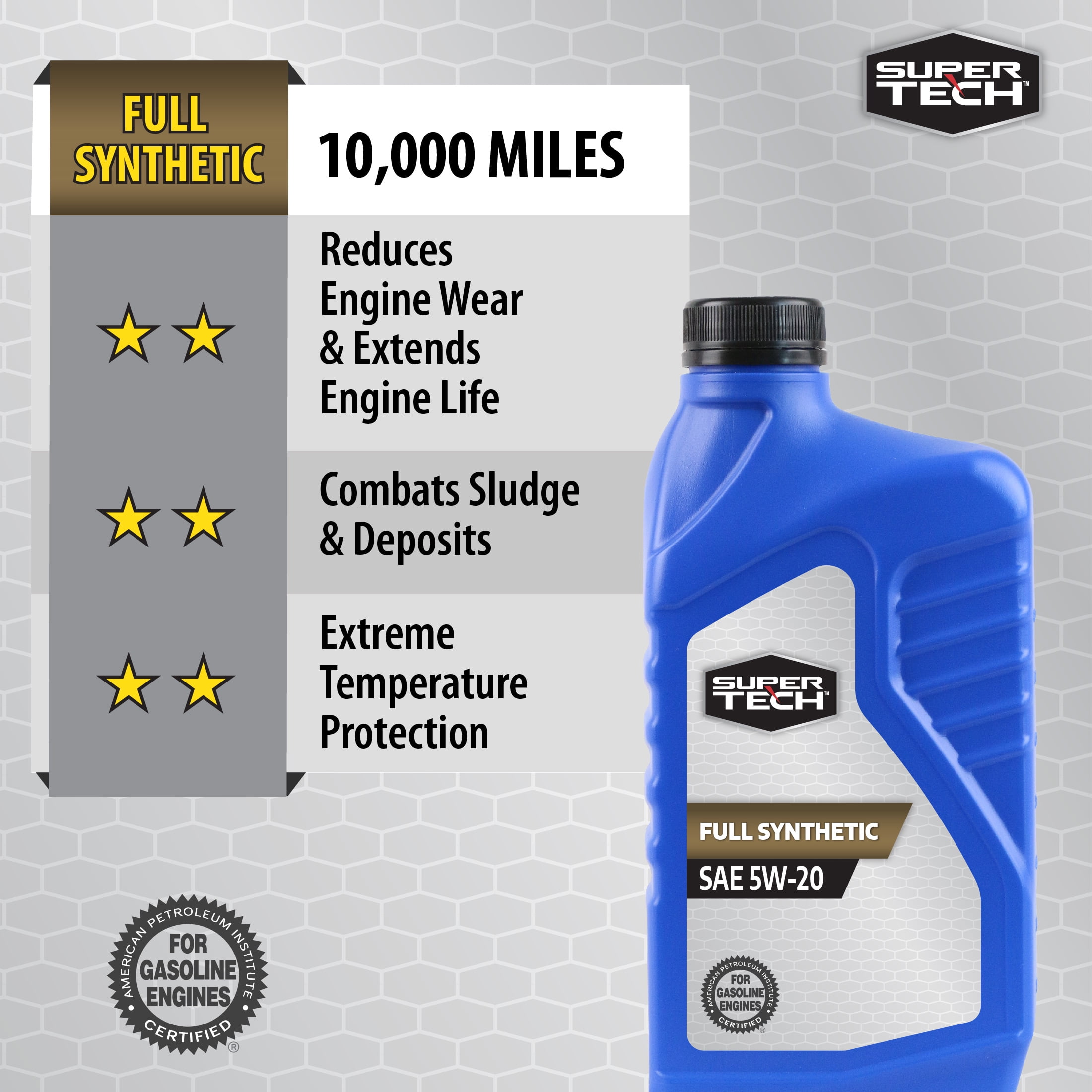 (3 pack) Super Tech Full Synthetic SAE 5W-20 Motor Oil, 1 Quart