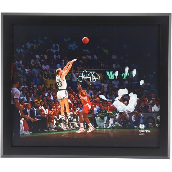 Larry Bird Boston Celtics Stretched Autographed 20" x 24" Shot vs. Dominique Wilkins Gallery Wrapped Canvas with White Acrylic Paint Hand Print - Fanatics Authentic Certified