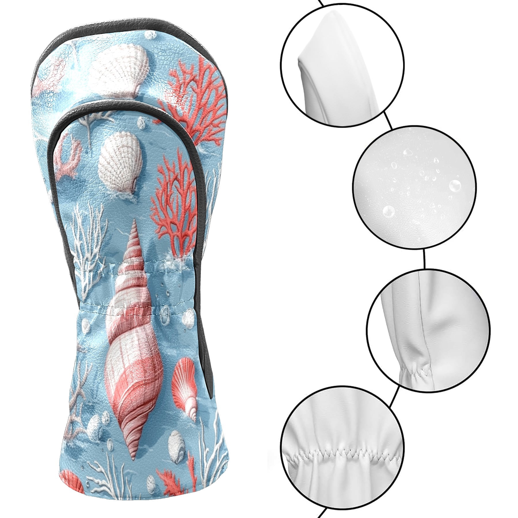 Golf Club Head Covers Pink Snail PU Leather, Waterproof for Fairway Woods Hybrids