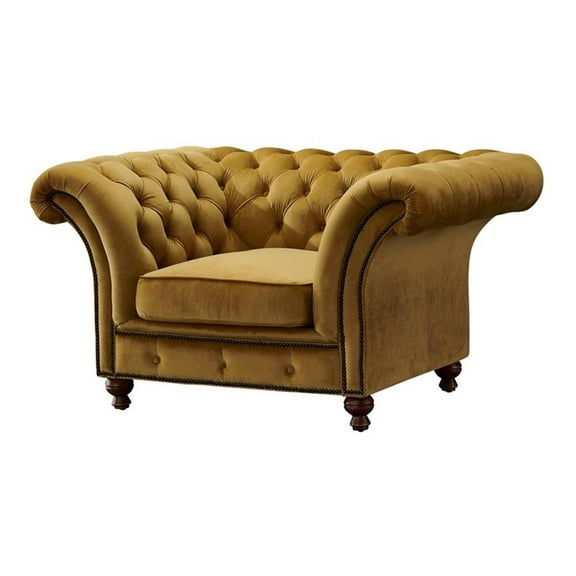 Pemberly Row Modern Craftsman Mission Fabric Arm Chair in Yellow