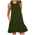 thumbnail image 2 of Womens Summer Casual Dresses Solid Color Crew Neck Sleeveless Loose Tank Top Mini Dress Outwear, 2 of 4