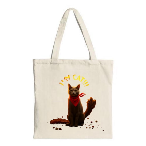 Cute Cat Tote Bag with Red Bandana Design ' I'm CATIN ' Text Perfect for Shopping Travel and Parties - Stylish Canvas Bag