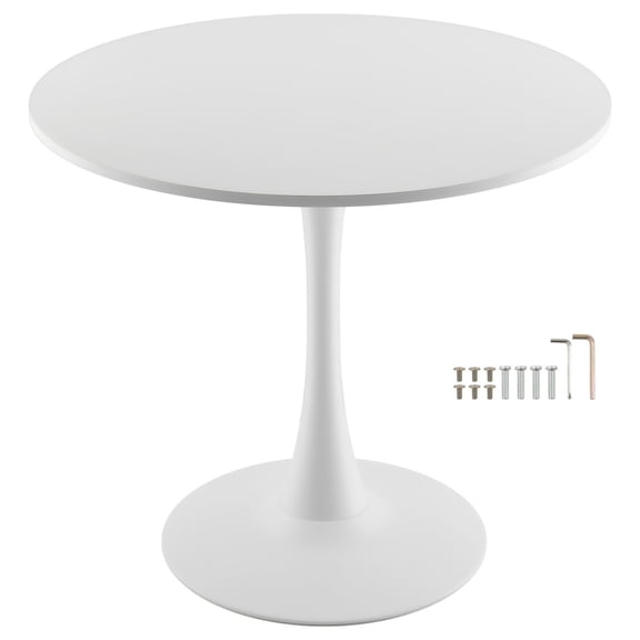 31.5 " White Tulip Dining Table,Modern Round Pedestal Table for Kitchen,Living Room,Office,Seats 2-4,Wood Coffee Table Design