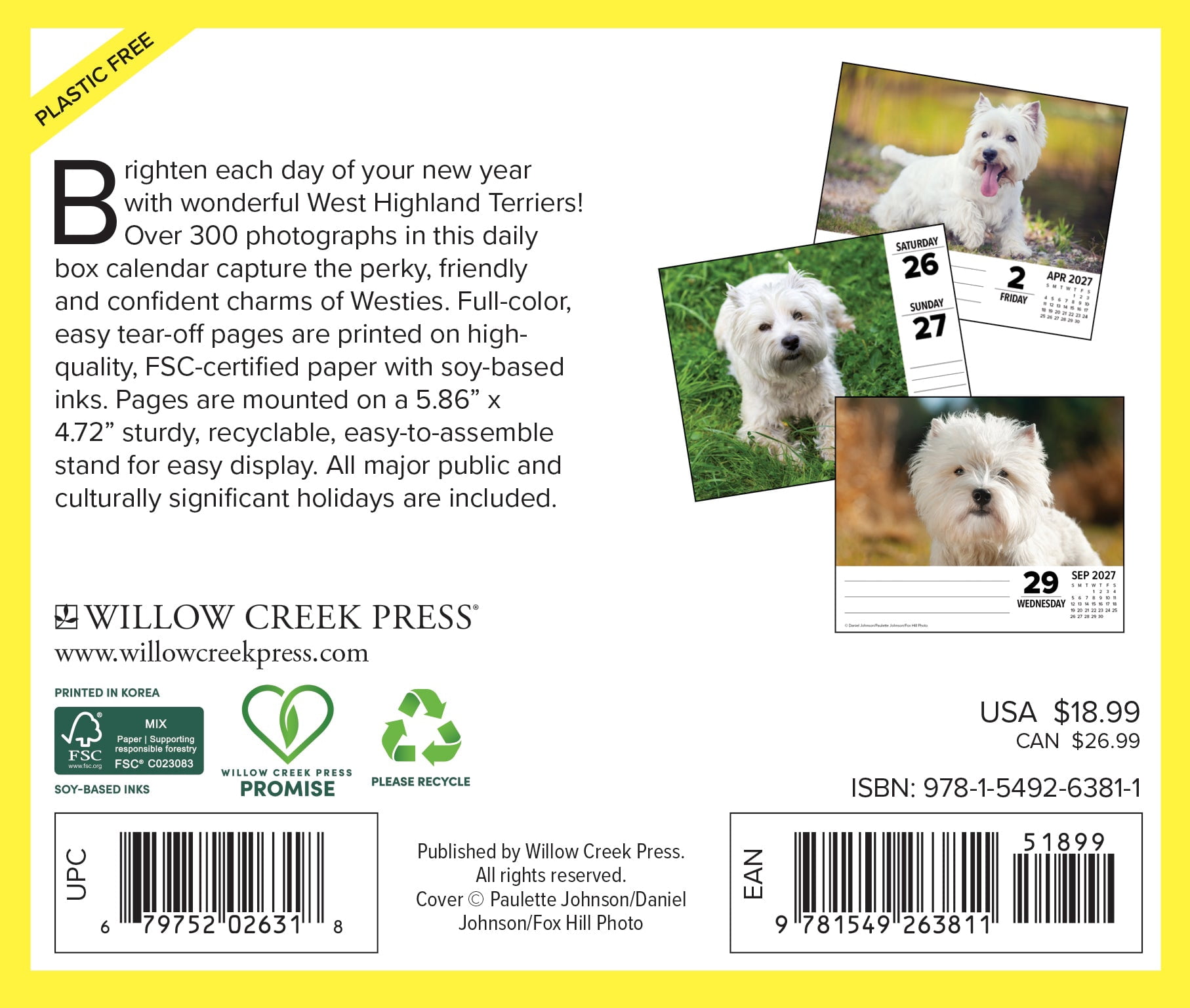 Willow Creek Press, Westies 2027 Box Calendar
