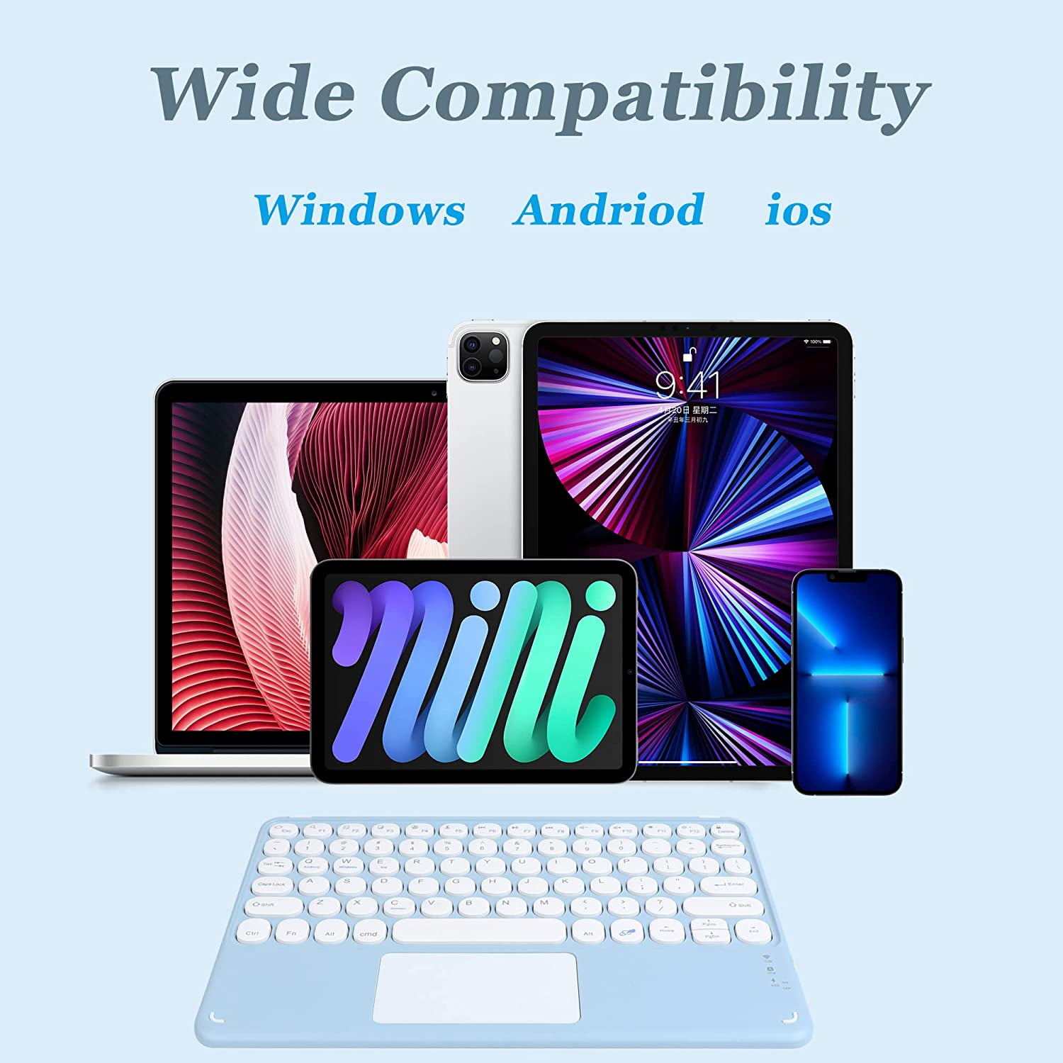 Wireless Bluetooth Keyboard with Touchpad for ipad, Portable Mini Small Universal Rechargeable 10 inch Ultra-Slim Wireless Keyboard for Tablet Smartphone PC Computer Laptop Windows Android iOS