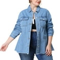 thumbnail image 1 of GRACE & GRANDEUR Women's Plus Size Jacket Casual Washed Frayed Denim Jackets Light Blue 3X, 1 of 5