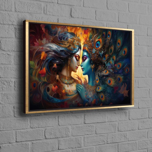 Grande Toile Moderne 3D Mettant en Vedette Krishna et Radha pour un Décor Hindou Unique, Cadeau Idéal pour Noël