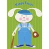 Designer Greetings Baseball Bunny Wearing Blue Overalls and Cap Juvenile Easter Card for Boy