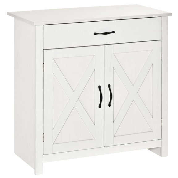 White Wash Farmhouse Accent Cabinet, 32" / Drawer and Cabinet Storage