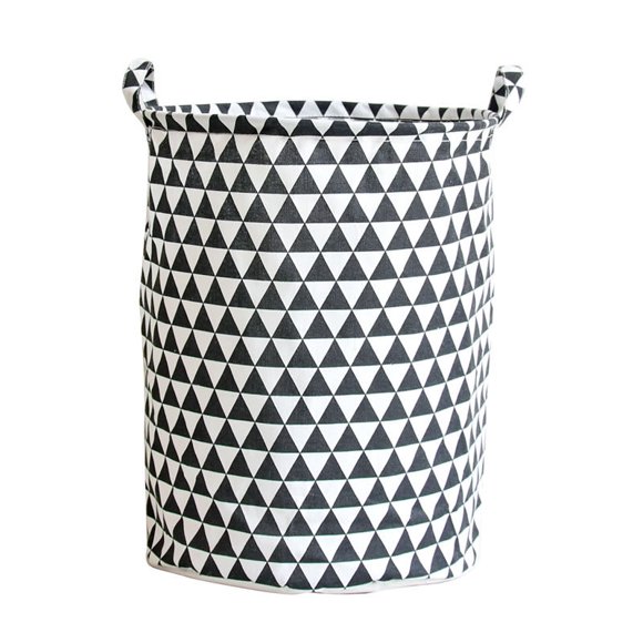 Zakka Style Lightweight Cotton Fabric Laundry Hamper - 35x45 CM Durable Storage Basket for Clothes & Toys, 0.5 kg Portable/Home Use, Black Triangle Design 0963