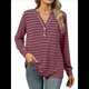 thumbnail image 3 of Camisas de Larga para Mujer, Jersey de Cuello en V A Rayas, Corte Holgado, Blusas Y2K con Botones, Conjuntos de Otoño para Mujer. Rojo XXL, 3 of 9