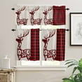 thumbnail image 2 of Christmas Kitchen Curtains and Valances Set, Abstract Deer Pine Leaf Red Black Buffalo Plaid Rod Pocket Window Valance Window Curtain Panels for Living Room Bedroom Laundry, 27.5x24in, 3 Pieces, 2 of 7