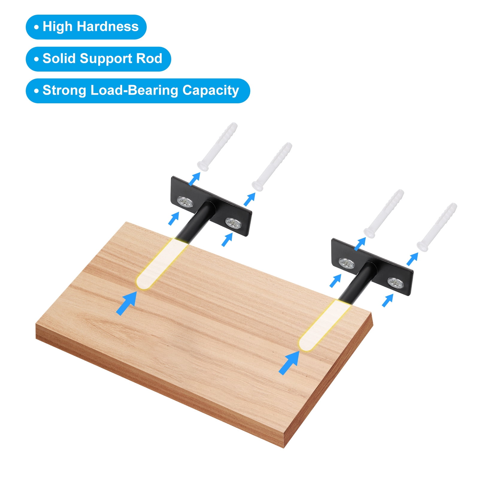 Uxcell Floating Shelf Bracket 8", T Brackets for Shelves, Wall Mounting Blind Shelf with Screws, Black 4 Set