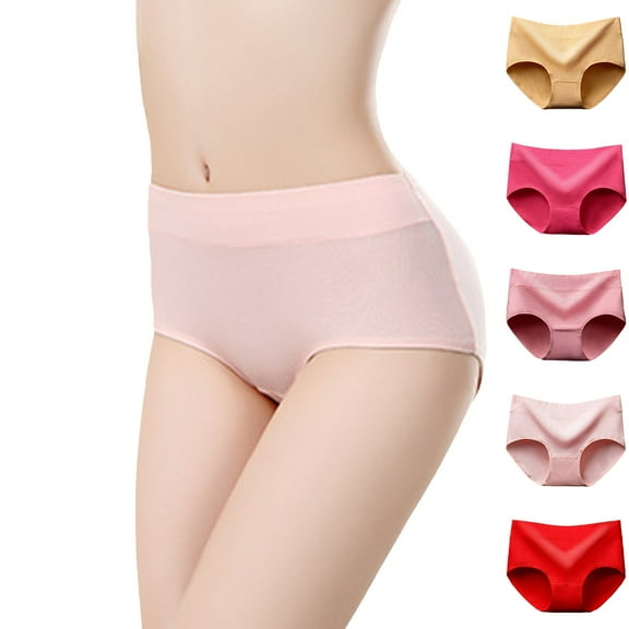 yunLCZ Underwear for Women Cotton Women's 5 Piece Mixed Color Summer Thin Mid Waist Crotch Breathable Comfortable Underwear Wasit Hipster Brief Panties for Ladies