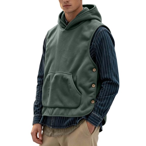 Autumn/Winter men Fleece Pullover Jacket Big And Tall jackets for Men Male casual Solid Color Hooded Button male tops fashion