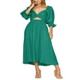 thumbnail image 1 of PENGXIANG Robe Midi d'Été pour Femmes Couleur Unie Col Carré Manches Lanterne Taille Haute Robe Décontractée Robe de Plage Vacances, 1 of 6