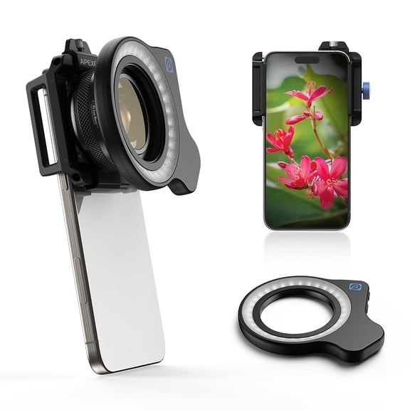 APEXEL 37mm 52mm Thread Macro Lens Fill Light, Portable Phone Lens Ring Light with High Power 32 LED/CRI 95 / 45 Light Modes, Lens Attachments for All 37mm 52mm Phone Lens/Filter/Camera Lens