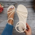 thumbnail image 2 of SBYOJLPB Sandals for Women's Fashionable Casual Wear Round-Headed Open-Toe Beach Flat Thin Strap Roman Sandals, 2 of 8