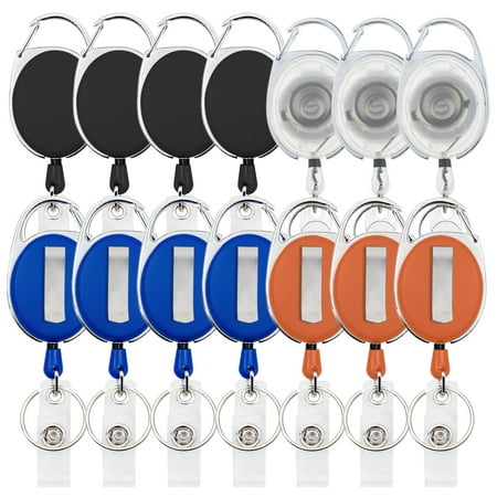 GOGO 14 Pack Retractable ID Badge Holders, Carabiner Badge Reel with Belt Clip & Key Ring-Assorted