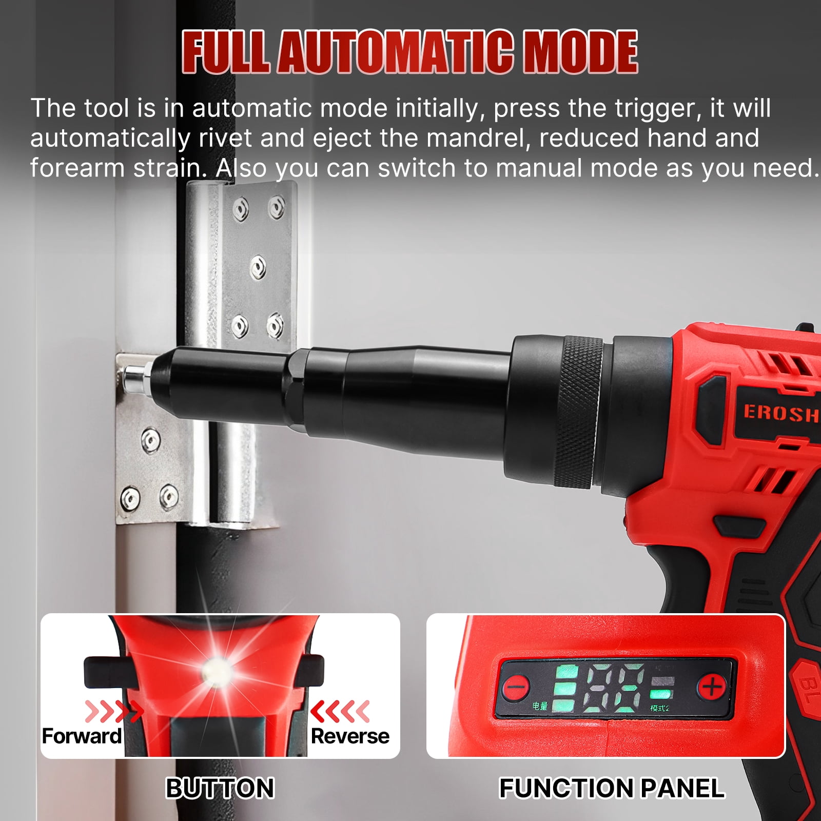 iMeshbean 2 in 1 Cordless Rivet Gun with 2 battery, Electric Riveter Brushless Riveting Tool for Mikita 18V