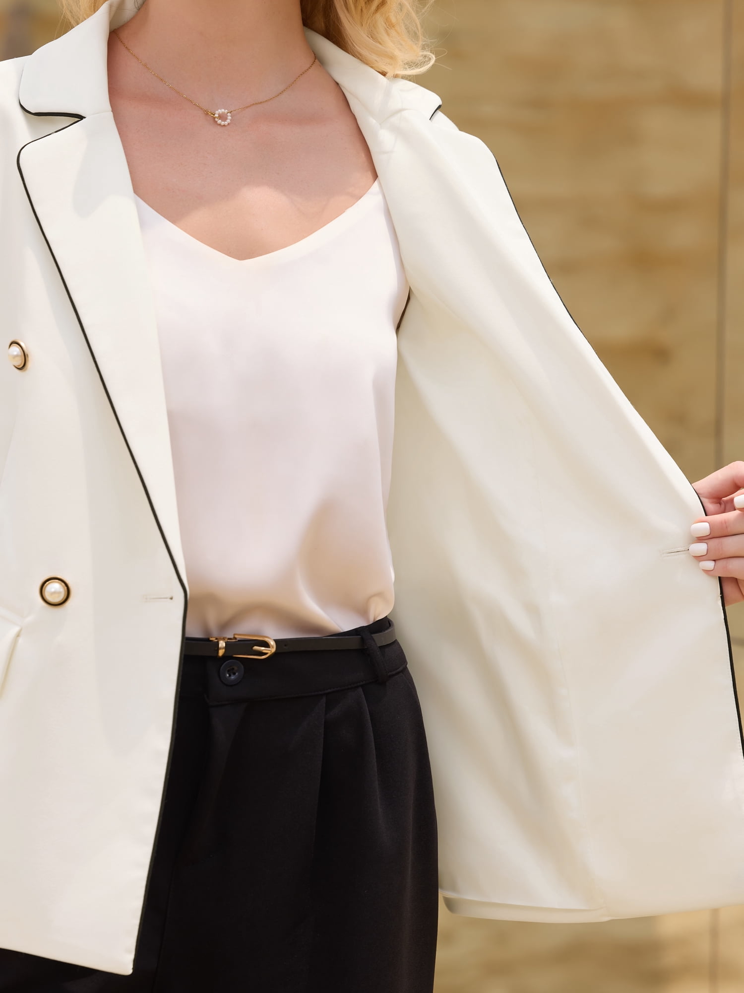 DARING DIVA Women's Double Breasted Blazer Business Suit Jacket M White