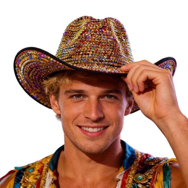 Western Cowboy Hat With Rhinestone Embellishments For Fashion Parties Stage Performances And Festive Events Cowboy Gold One Size