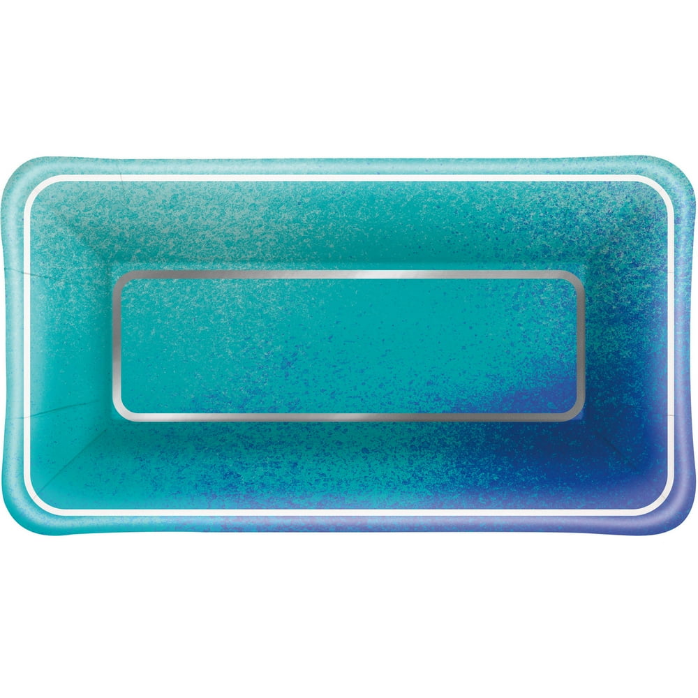 Foil Ocean Blue Scallop Print Rectangular Appetizer Plates, 8ct