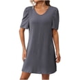 thumbnail image 1 of Staron Robe Femme Liquidation à Moins de 10 $ Manches Bouffantes Mode Ample Col Rond Ligne A Manches Courtes Robe de Plage Vacances, 1 of 7