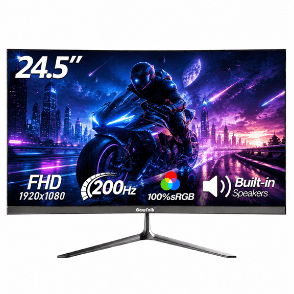 Gawfolk 24.5" Gaming Monitor, 200Hz FHD 1080P, Frameless Computer Monitor with Built-in Speakers, 100% sRGB, Eye Care, VESA Mount Compatible