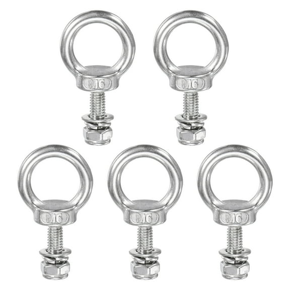 5-Sets Eye Bolts with Nuts, M6x20mm 304 Stainless Steel Lifting Shoulder Eye Bolt with Washer and Nut [Silver Tone]