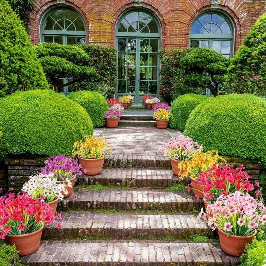 Baumaty 20 Bundles Artificial Flowers, Outdoor Indoor UV Resistant Fake Flowers No Fade Faux Plastic Plants Garden Porch Window Box Decoration (White)