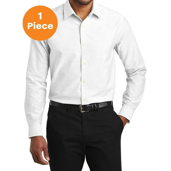 Port Authority S661 Slim Fit SuperPro Oxford Shirt, White, M, Mens Casual Button Down Shirts