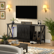Behost TV Stand for 65 Inch TV, Farmhouse Entertainment Center with Storage Cabinet and Doors, Media Console Table with Open Shelf for Living Room, Black