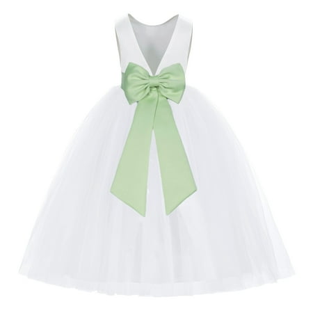 

White V-Back Satin Special Occasion Dresses for Toddler Girls 219T