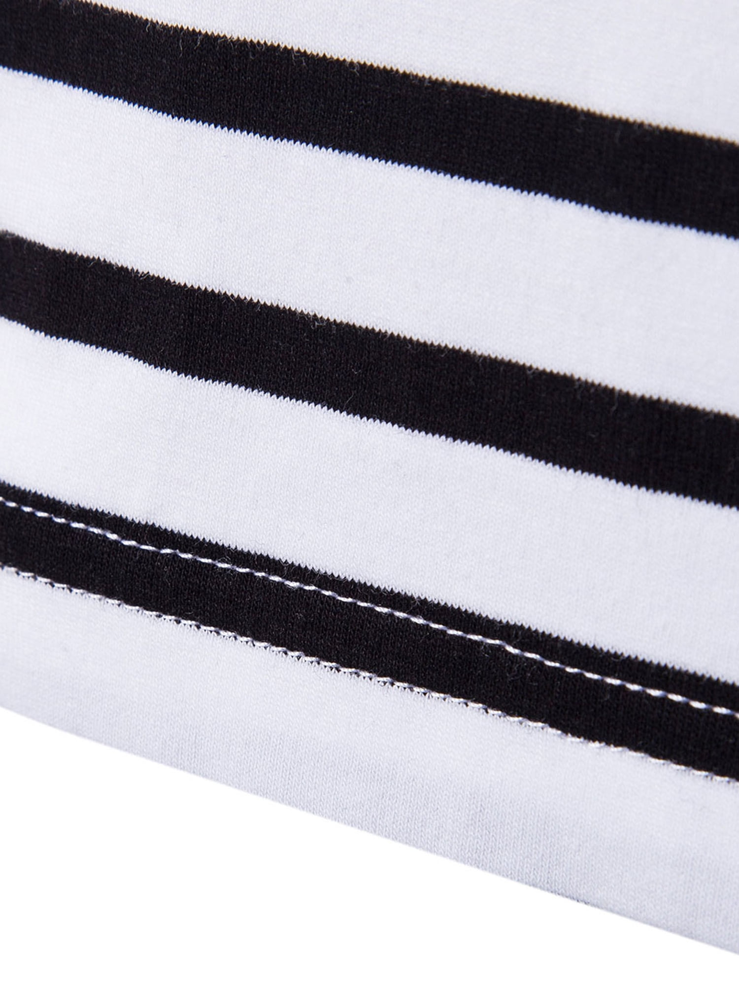 Unique Bargains Men's Long Sleeve Pullover Top Crew Neck Striped T-Shirts 42 Black and White