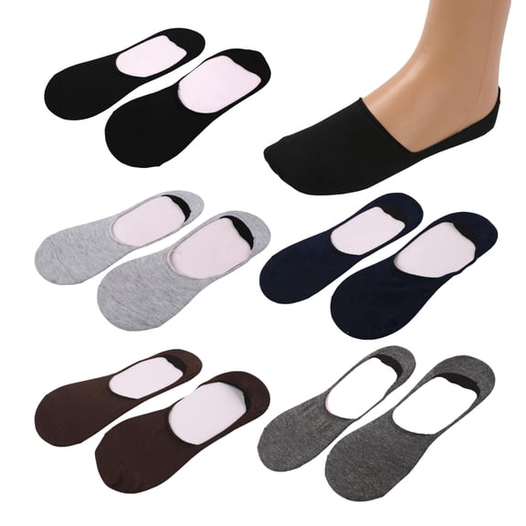 MANARC Men No Show Loafer Socks Thin Fine Soft Comfortable Durable Breathable Anti Slip With Ribbed Instep For A Firm Grip. 5 Pack Melange Light Grey, Melange Dark Grey, Black, Brown, Navy Blue.