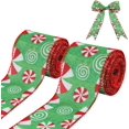 thumbnail image 1 of 2 Rolls Wired Christmas Ribbon (Green Background), 2.5" Wide Mint Christmas Ribbon Decorative Christmas Ribbon for Tree Crafts Wreaths Bows Gift Wrapping, 1 of 5