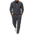 thumbnail image 2 of Yusimy Men's Solid Color 2-Piece Stand-Up Collar Athletic Set Crew Neck Button Long Sleeve Pocket Drawstring Pants, 2 of 8