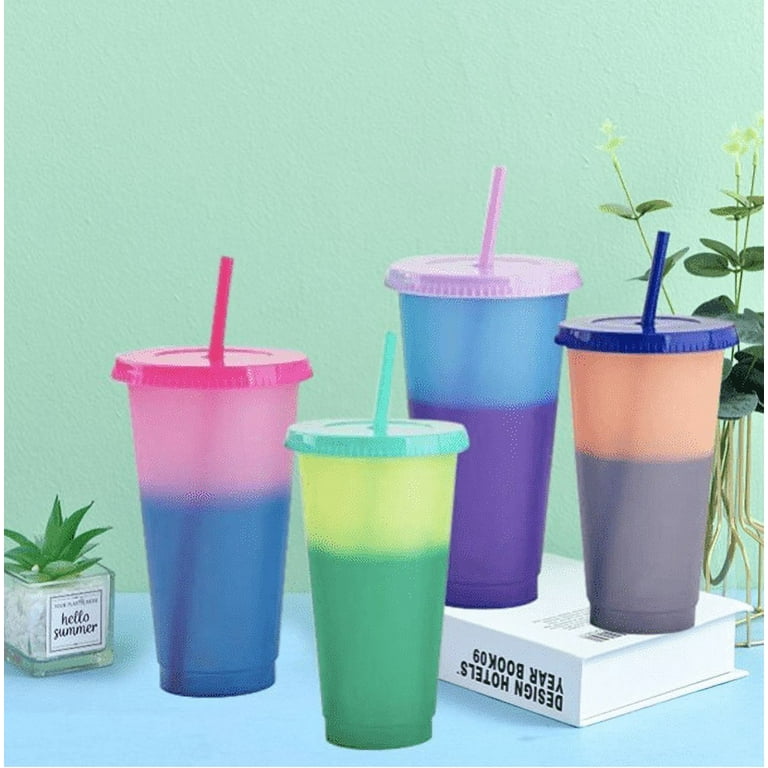 Tumblers With Lids And Straws - 1 Packs 24oz Color Changing Cups With Lids  And Straws - Thick Plastic Cups With Lids And Straws For Coffee Cups,  Smoothie Cups, Kids Cups, Reusable
