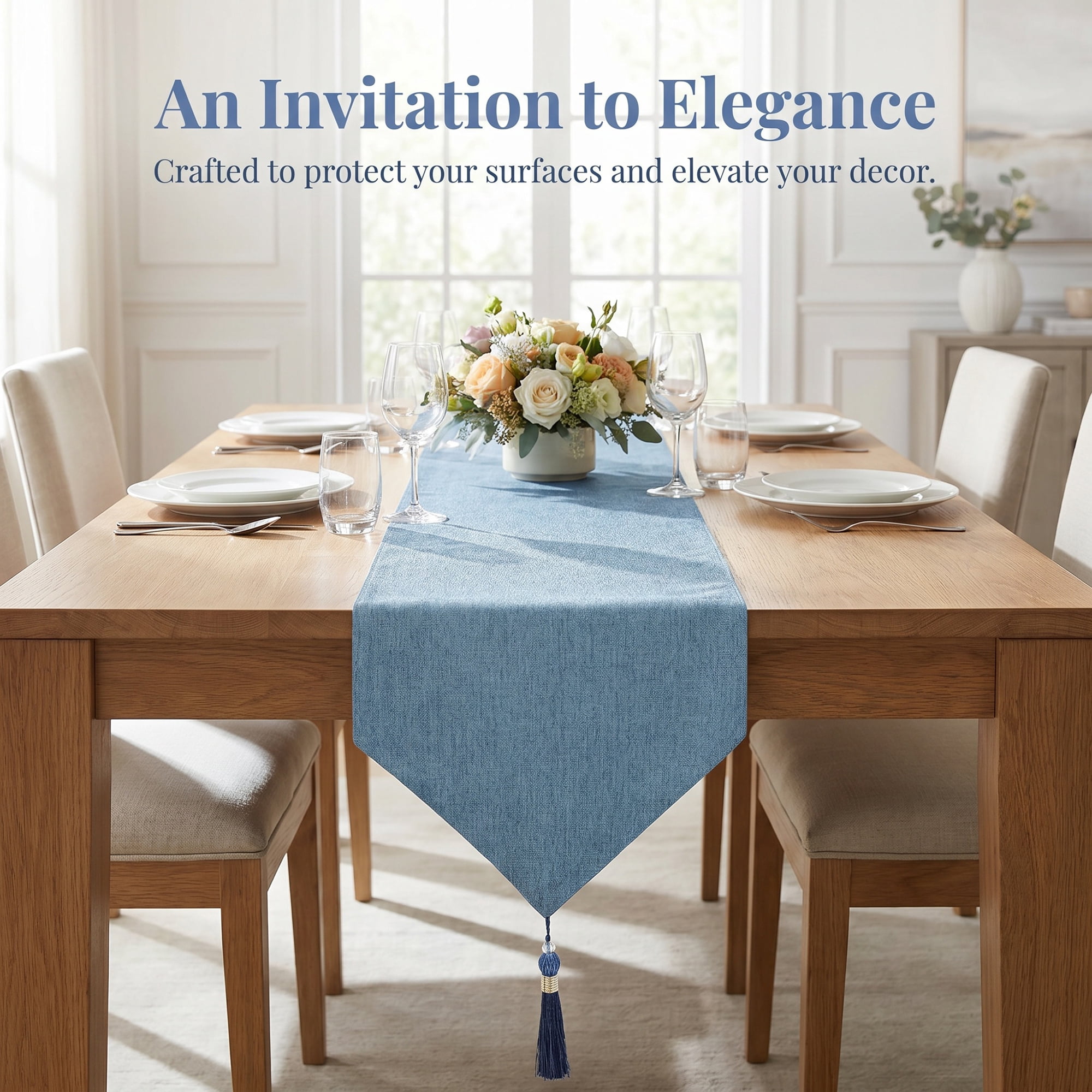 Unique Bargains Long Washable Cotton Table Runner Dark Blue 12.6" x 70.9"