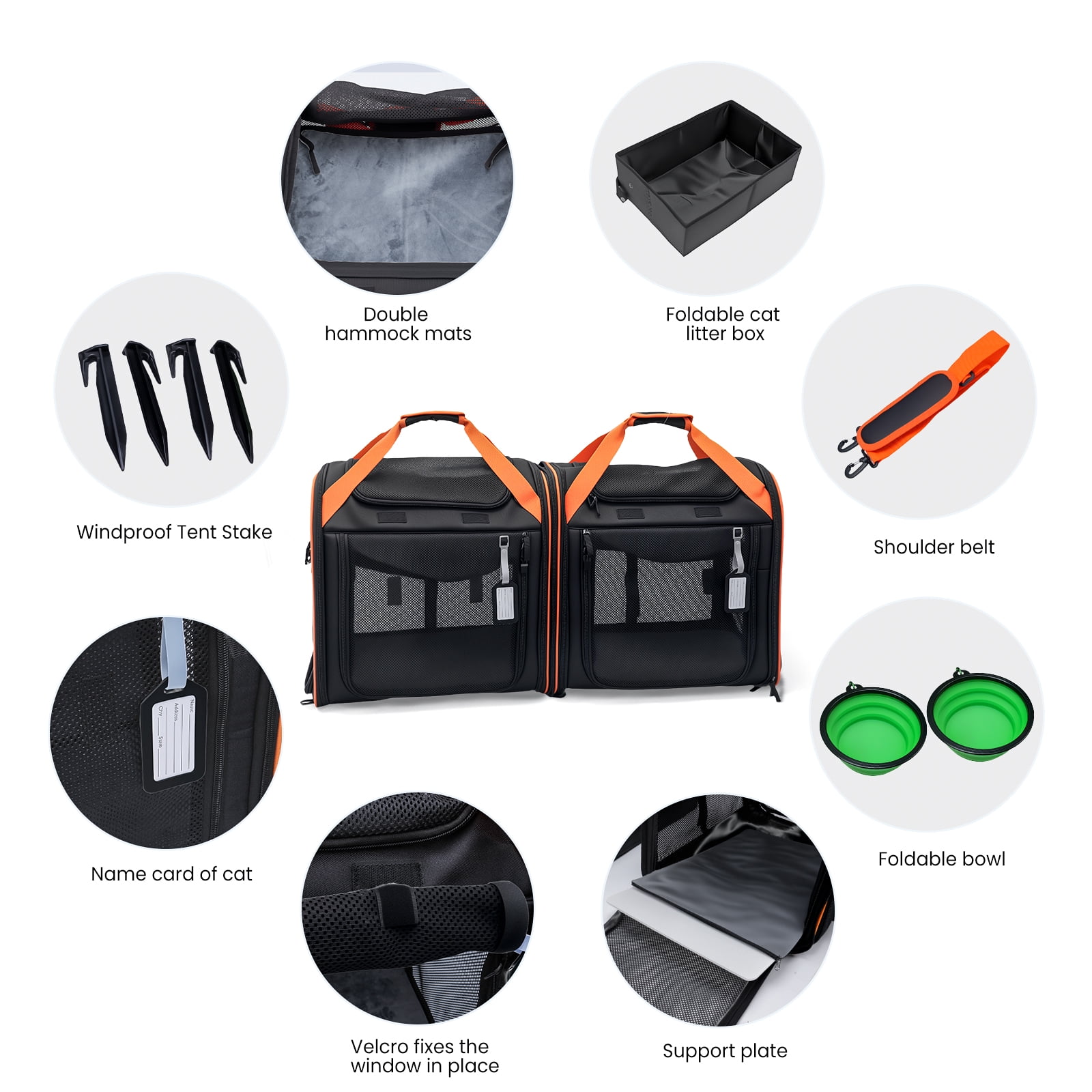 WheelX Portable Double Cat Carrier with Box for Multiple Animal 38x18x15in Large Cat Carrier with Safety Locking Zippers for Long Distance Travel