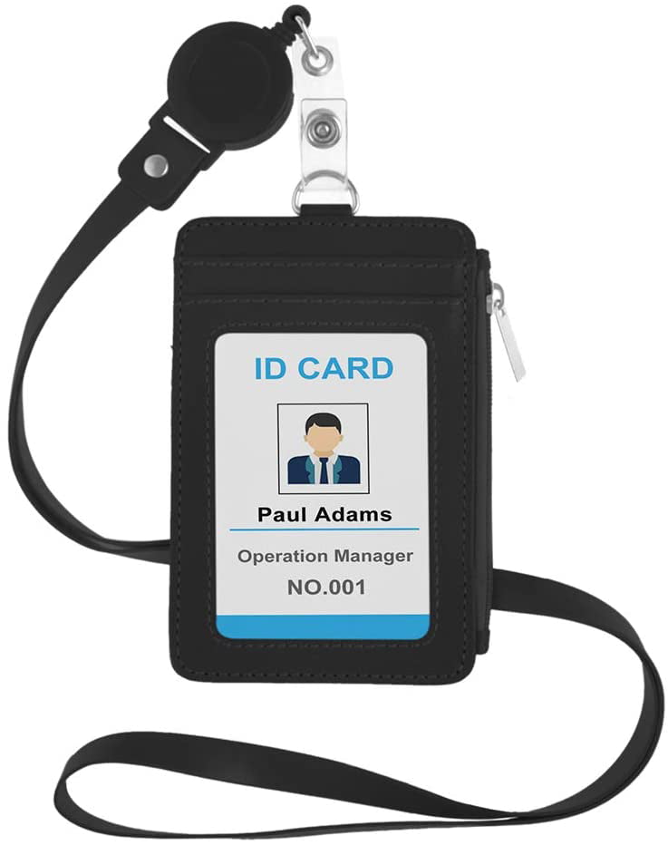 ID Badge Holder with Retractable Lanyard, Easy Swipe Premium PU