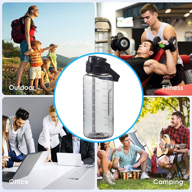 Botella de agua Copa Deportes Pajita Botellas para beber Jarra con escala de tiempo (Negro) Ndcxsfigh Nuevos Originales