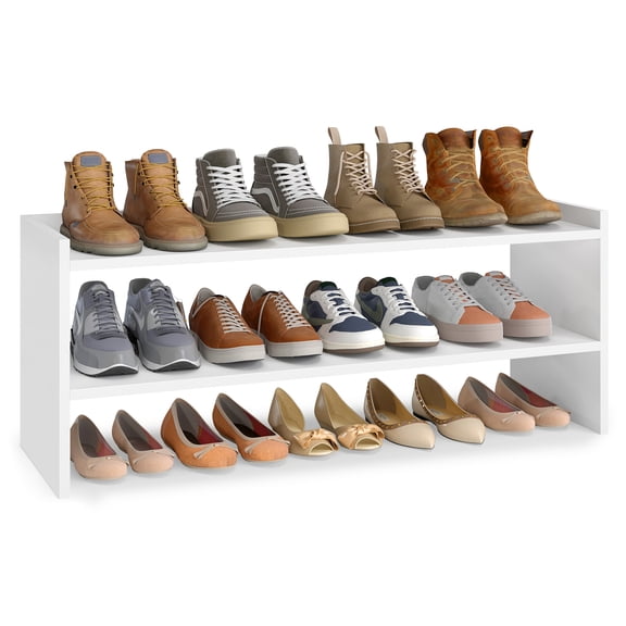 VASAGLE Shoe Rack for Closet, Stackable Shoe Organizer Shelf for Entryway, 2 Tiers, 11.7 x 32.3 x 14.2 Inches, White