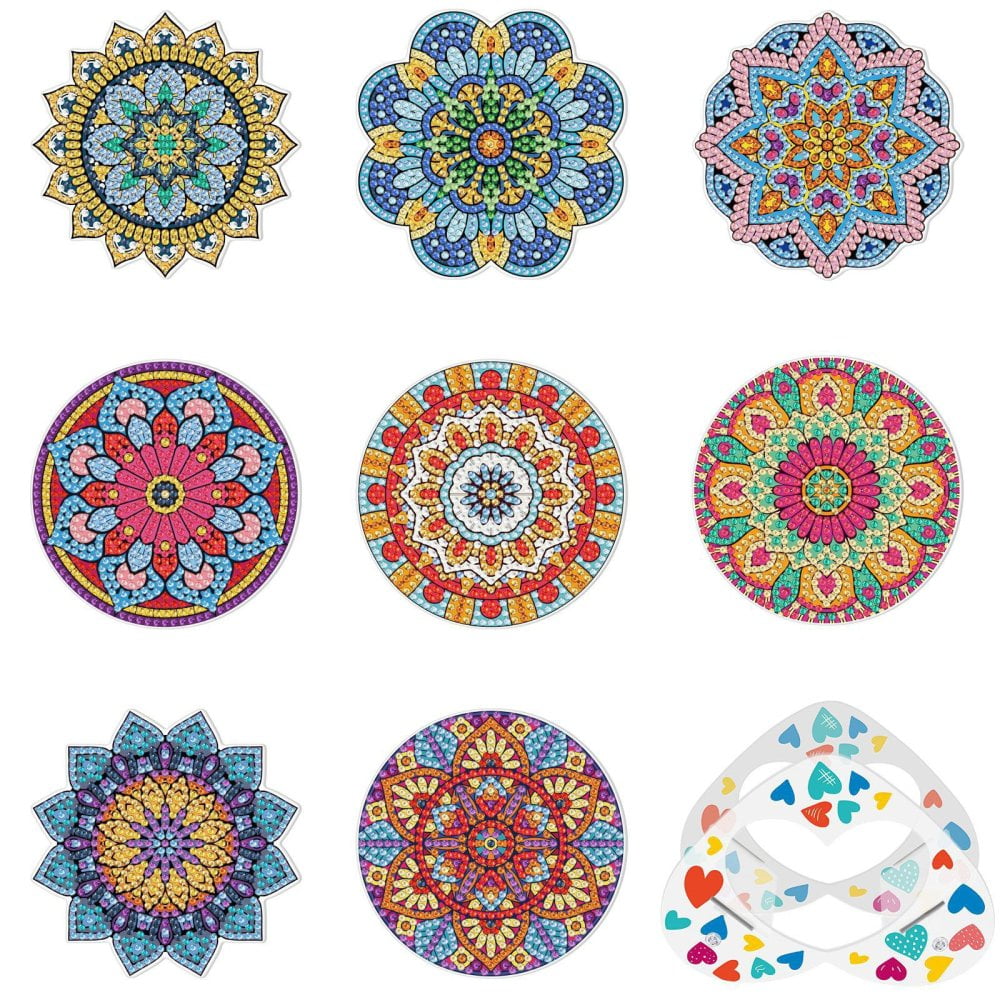 8 Pcs Diamond Art for Car Coasters, BSRESIN 2.8 Inches Diamond Painting  Coasters, Mandala Diamond Art Coasters Small Diamond Painting Kits Supplies,  DIY Crafts for Adults