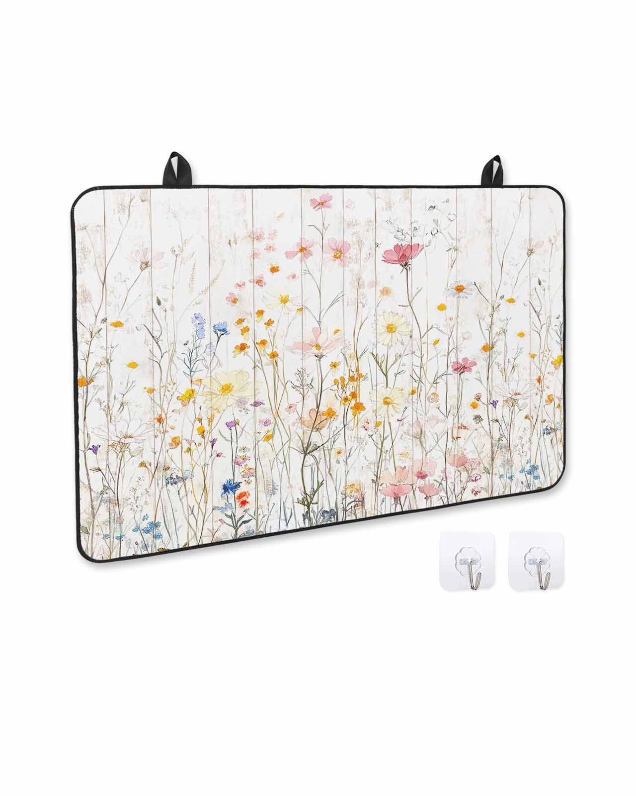 nqOlkjepod Large Induction Cooktop Protector Mat 24"x21", Spring Flowers Stove Top Covers for Electric Stove, Watercolor Botanical Wild Florals Herbs Stove Burner Cover Mats, Glass Top Stove Cover