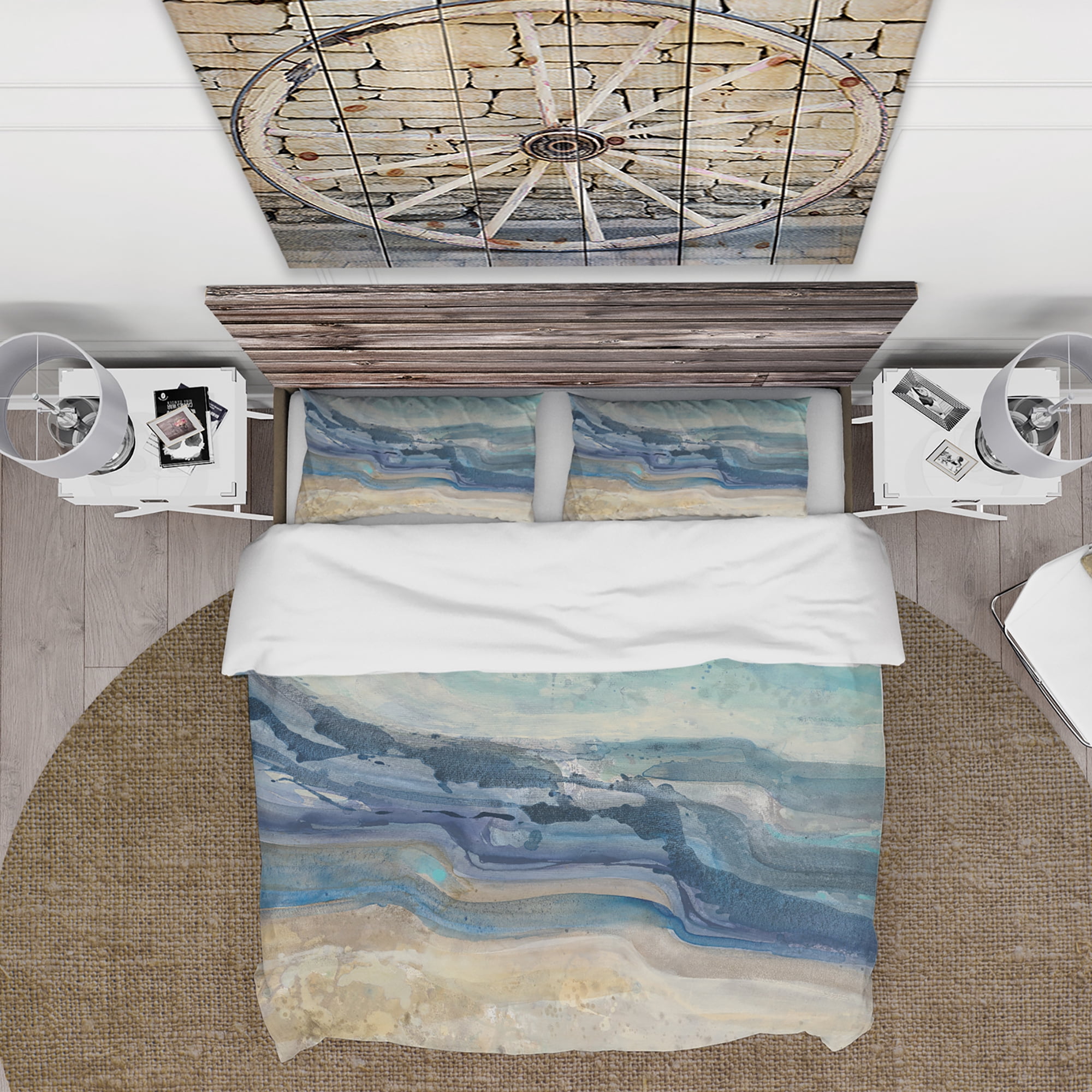 Designart 'Coast Blue Sea Waves Watercolour' Traditional Duvet Cover Set