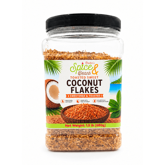 Toasted Sweet Coconut Flakes | 24 oz. Container | by Dasher's Spice & Beans