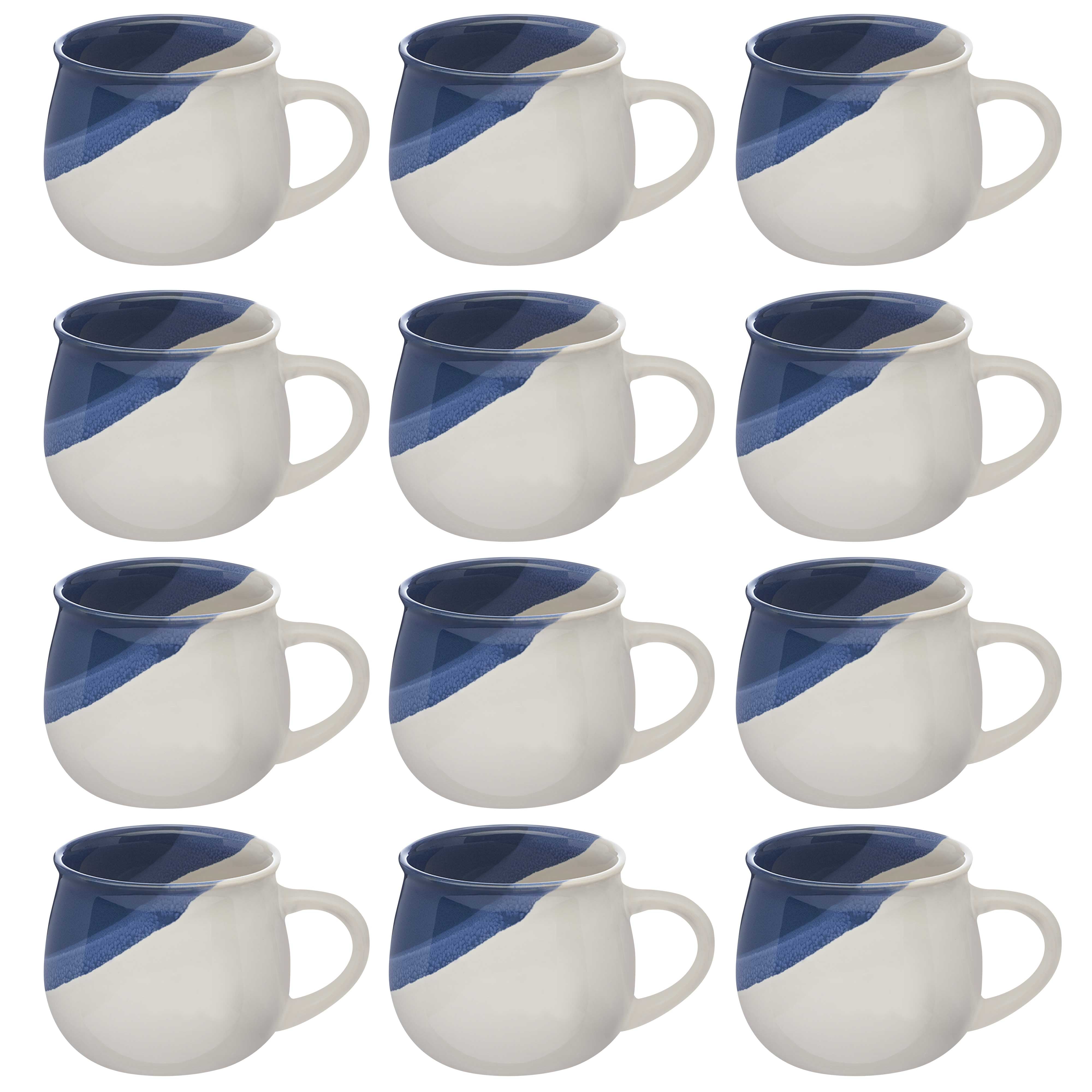 Nova Drip Glazed Ceramic Mugs 12 oz. Set of 12, Bulk Pack Perfect for