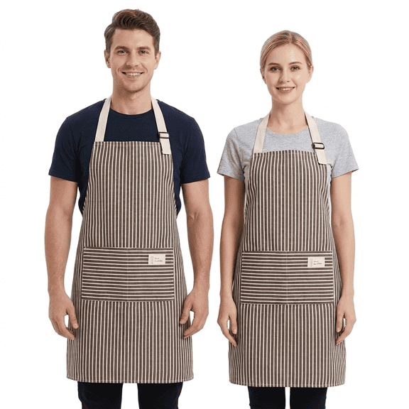 Hugrose 2 Pack Adjustable Bib Aprons with Pockets, Cotton Linen Blend Kitchen Chef Apron for Cooking Baking Gardening, Unisex Adult Aprons for Women Men